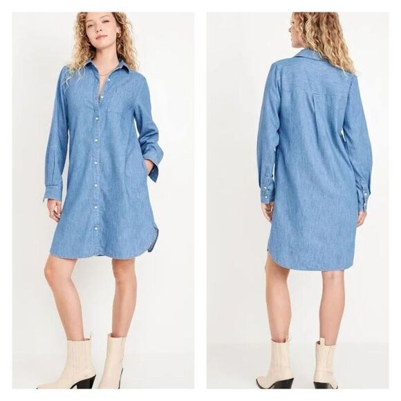 Old Navy Dresses & Skirts - Old Navy Chambray Shirt Dress  Button Down‎ Medium Lyocell Medium Wash Blue